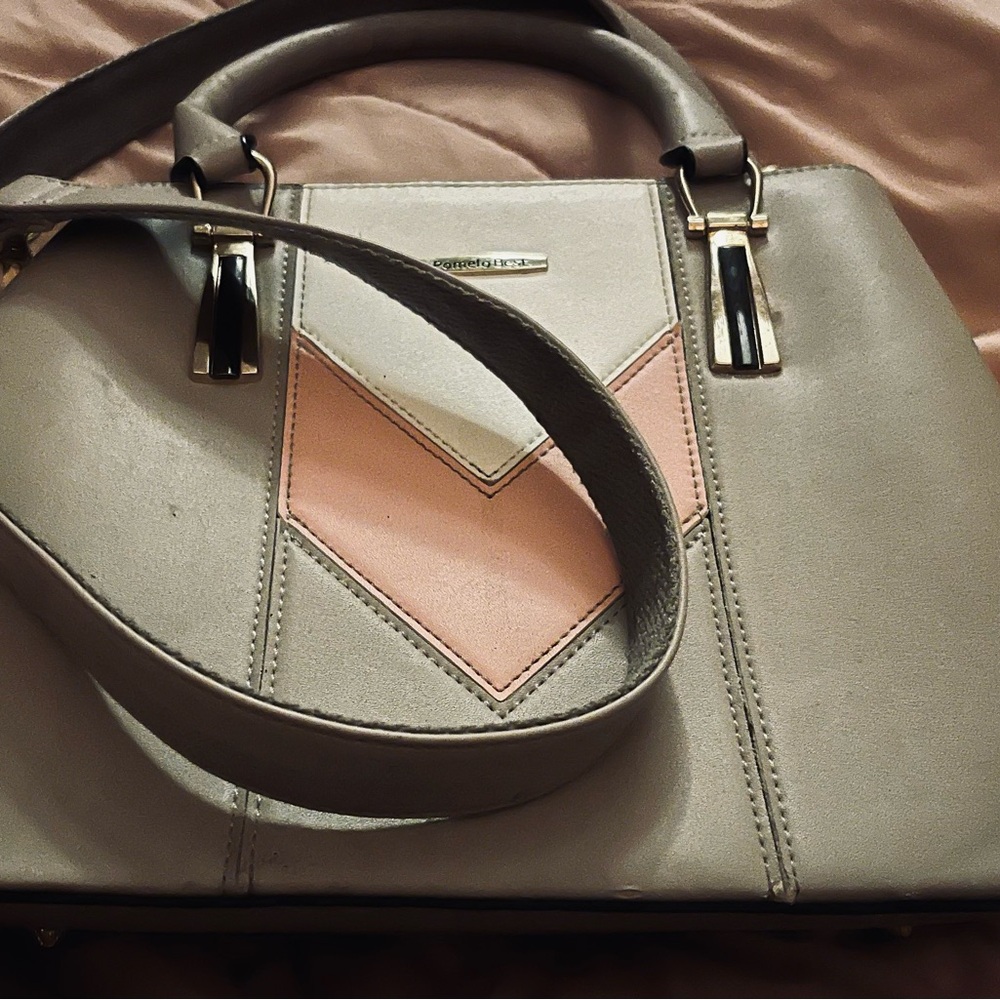 Elegant Gray and Pink Handbag